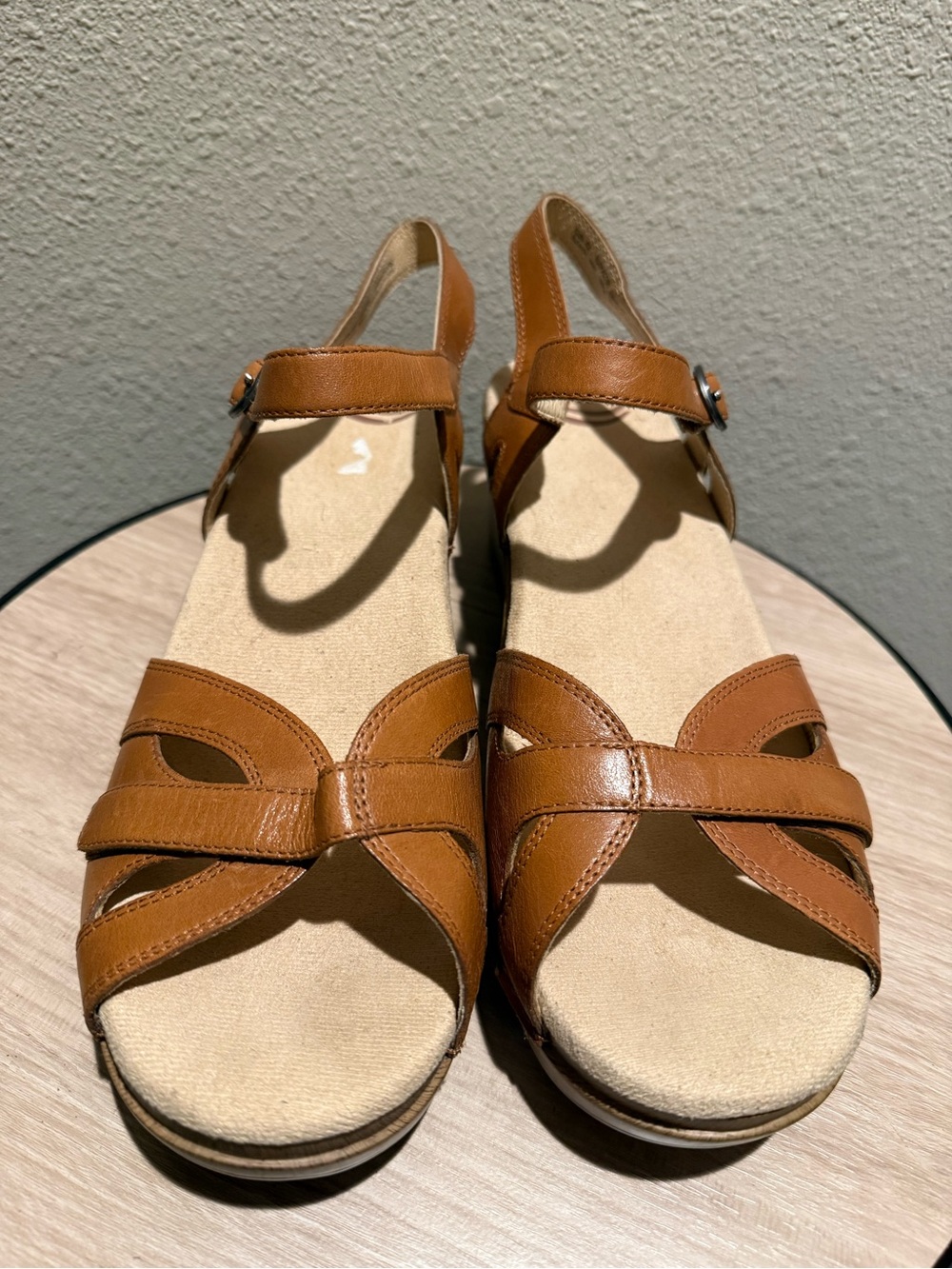 Dansko Season Camel Tan Leather Sandal Size 41 US 10.5-11 Hook & Loop Strap - Picture 2 of 11